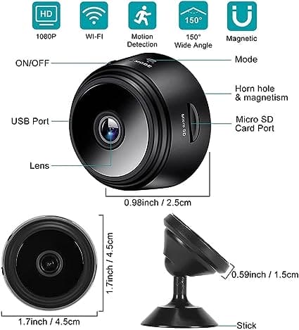 Mini Smart Camera, Network Monitor Security IR Camera, Home Security Wireless Camera, Hidden Spy Camera, Small Indoor Outdoor White Video Recorder Cam, WiFi Motion Detects Magnetic Camera, Small HD Nanny Cam with Night Vision & Motion Detection